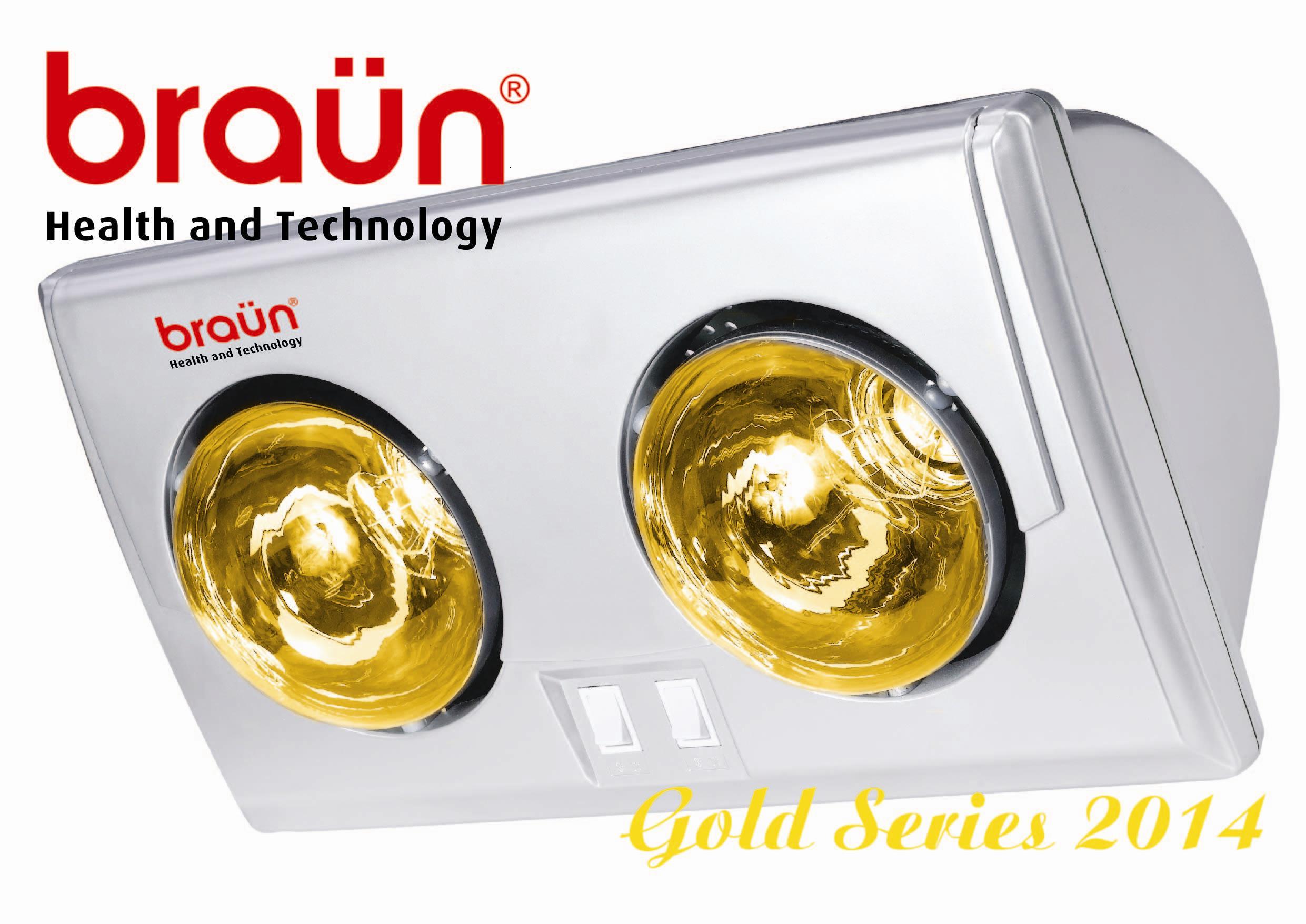 Đèn sưởi nhà tắm Braun 2 bóng màu vàng (BU02G)