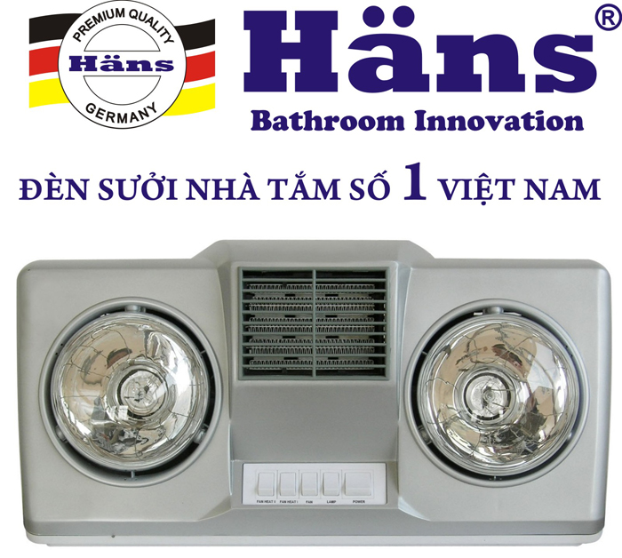Đèn sưởi Hans 2 bóng bạc thổi gió nóng (H2BHW)