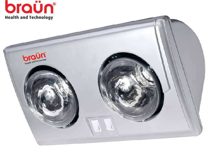 Đèn sưởi nhà tắm Braun 2 bóng màu bạc(BU02)